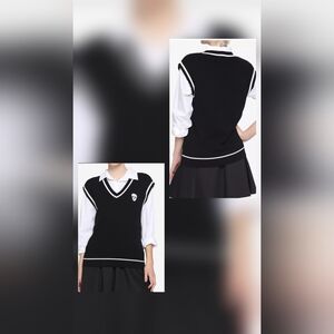Hot Topic Jrs. Size XL Black White Skull Goth Preppy Sweater Vest Sleeveless